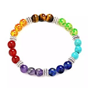 7 Chakras Natural Stone Bracelet Purple Crystal Tiger Eyes Stone Beads Bracelet